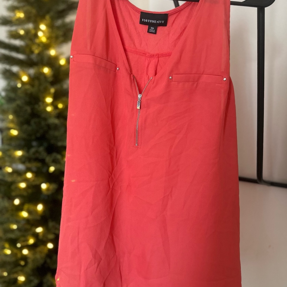 BOGO: Fortune + Ivy Coral Zip-Front Blouse